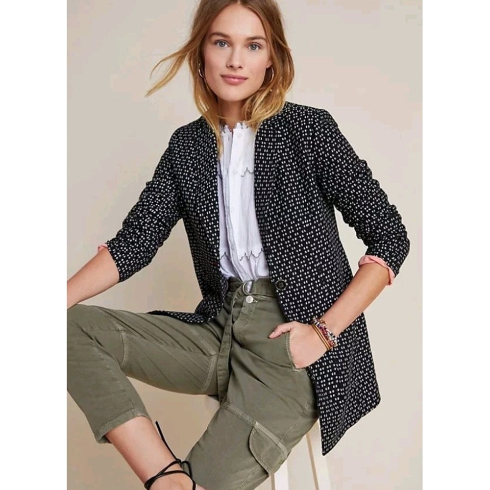 Anthropologie Women's Blazer Jacket Size XS Black White Textured Pink Lined